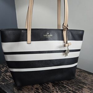 Kate Spade Black and White Tote with Tan Straps